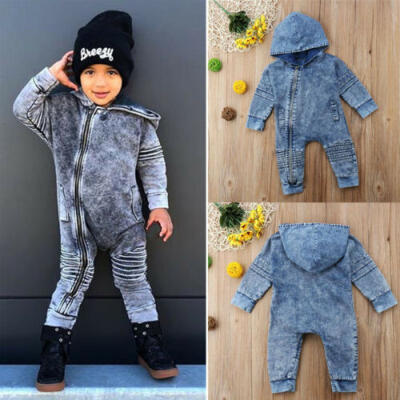 

Kids Baby Boy Girl Denim Bodysuit Zipper Romper Jeans Leggings Jumpsuit Outfits