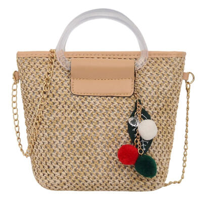 

Fashion Chain Shoulder Handbags Straw Women Pompom Crossbody Top-handle Bag