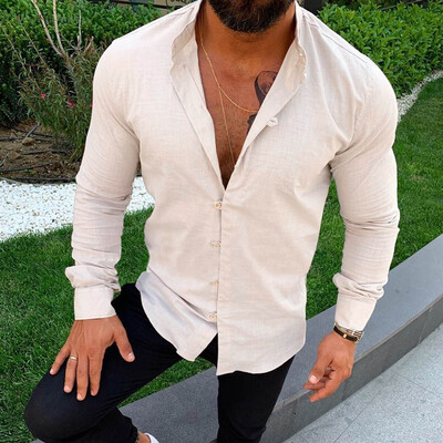 

Toponeto Fashion Mens Casual Solid Stand Neck Button Solid Shirt Long Sleeve Top Blouse