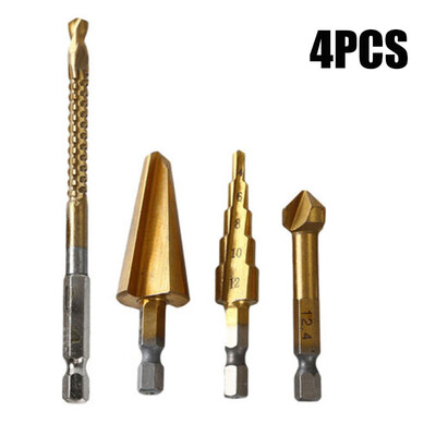

4pcsset Saw Drill Umbrella Step Chamfer HSS Drill Bit Router Cutter Rotary Tool