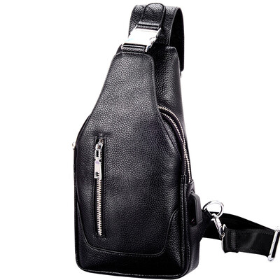 

New mens first layer cowhide mens Korean chest bag leather diagonal backpack shoulder bag