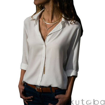

Womens Ladies Button Down Long Sleeve Shirt Tops Loose Plain Blouse Top