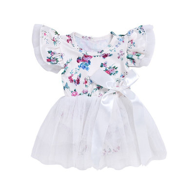 

Baby girl clothes baby white printing to tie the bow round neck fashion dress 2018 new style fashion styl