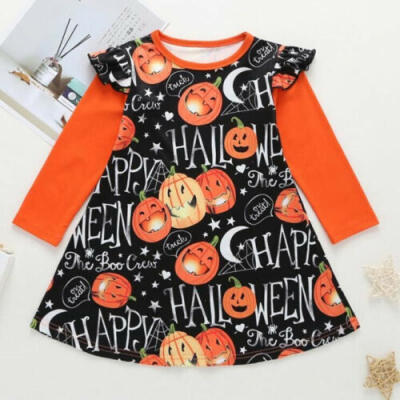 

Halloween Toddler Baby Girl Dress Long Sleeve Pumpkin Party Dresses Clothes 1-6Y