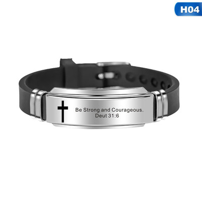 

Religious Cross Jesus Scripture Quote Christian Bible Verse Inspiring Faith Silicone Bracelets for Men Personalize Gift