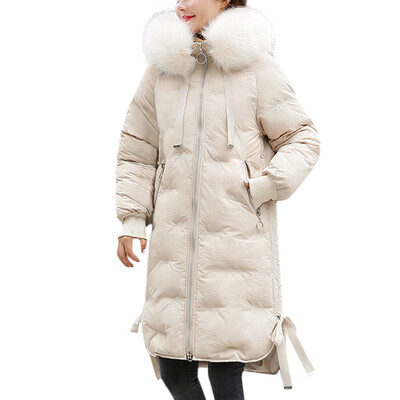

Toponeto Women Fashion Outerwear Long Cotton-padded Jackets Pocket Faux Fur Hooded Coats