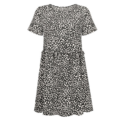 

Womens A-Line O-Neck Short Sleeve Printed Casual Loose Ruffles Dress