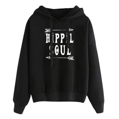 

Toponeto Women Casual Solid Letter Pattern Long Sleeve Hooded Pullover Sweatshirt
