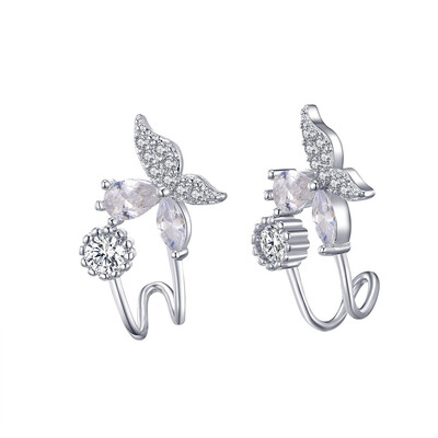 

New Fashion Womes Silver Color Jewelry Angel Wings Crystal Ear Stud Earrings Shiny Zircon Jewelry Brincos Femme
