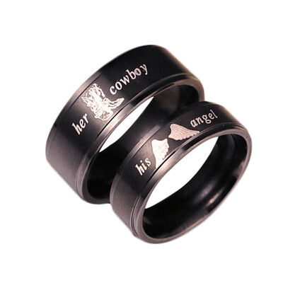 

Stainless Steel Wedding Band Rings Couple Jewelry Letter His Angel Her Cowboy for Women Men