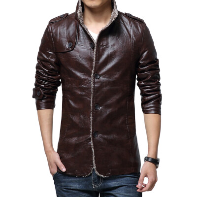 

Trendy Stand Collar Long Sleeve Button Pocket Fleece Men Jacket