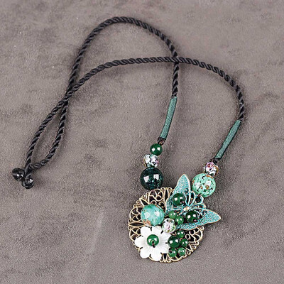 

Retro Pendant Ethnic Style Long Sweater Chain Shell Flowers With Butterfly Ethnic Necklace Vintage Necklace