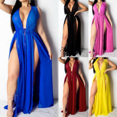 

USA Women Chiffon Kimono Beach Bikini Cover Up Wrap Dress Beachwear Long Dress