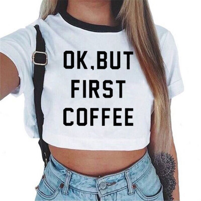 

Summer Women Cotton Short Sleeve O-Neck Cotton Printing Half Waist T-Shirt Womens Tee Tops