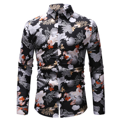 

Flower Print Shirt Lapel Long Sleeves for Men