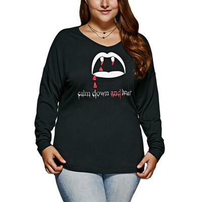 

Plus Size Letters Print Halloween T-Shirt