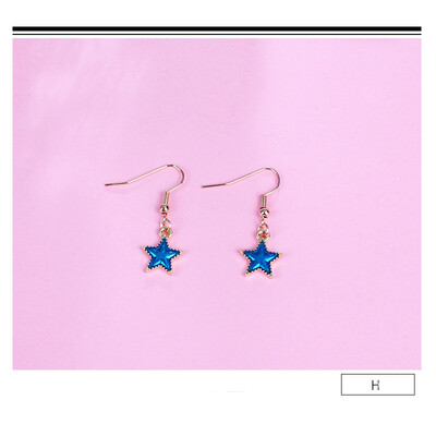 

Women Blue Metal Asymmetric Geometry Starry Moon Planet Stud Earrings Long Asymmetric Wild Sweet Jewelry Eardrop One size