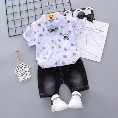 

Summer Baby Boys Short Sleeve Floral Print Tops Blouse T-shirtShorts Children Casual Outfits Sets