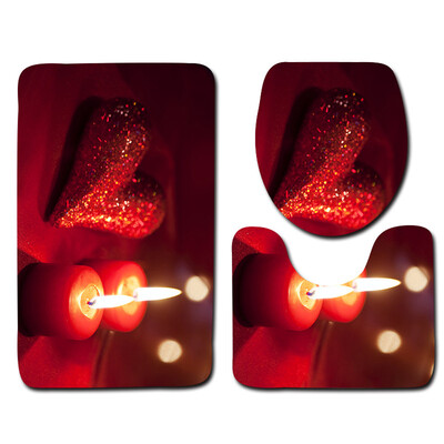 

〖Follure〗3PCS Valentines Day Pattern Non Slip Toilet Seat Cover Rug Bathroom Set Decor