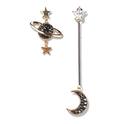 

Asymmetrical Star Moon Planet Rhinestone Inlaid Women Long Dangle Earrings Gift
