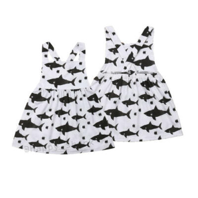 

Kids Girls Summer Clothes Cartoon Shark Dress Costume Backless Dresses 6M-3T US