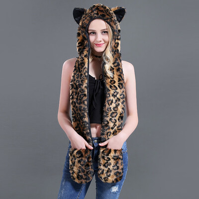 

Tailored Women Fashion Multifunction Scarf Outerwear Gloves Faux Fur Animal Ear Hat