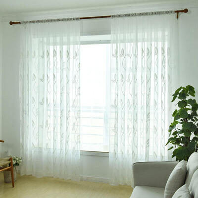 

Modern Embroidery Leaves Window Screening Curtain Tulle Sheer for Bedroom