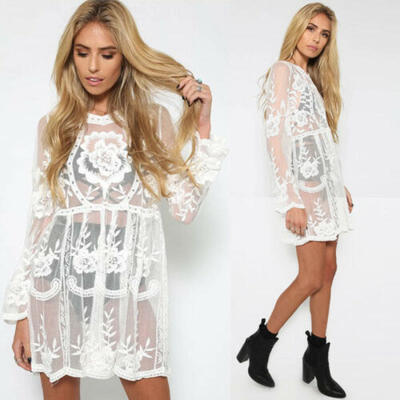 

Fashion Women Lace Crochet Bikini Swimwear Cover Up Beach Dress Summer Bathing