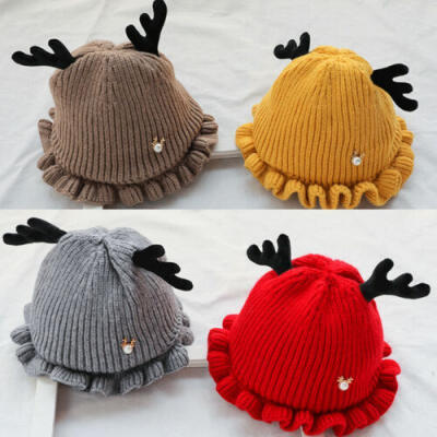 

US Newborn Handmade crochet Baby Girls Boys Antlers Hats Winter Xmas Cap 6-28M