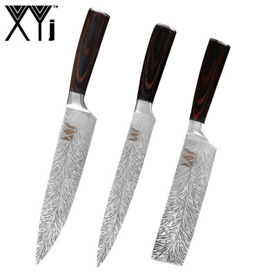 

XYj New Arrived Kitchen Knives Good Quality Stainless Steel Kitchen Knives Set Color Wood Handle Chef Slicing Chopping Knives