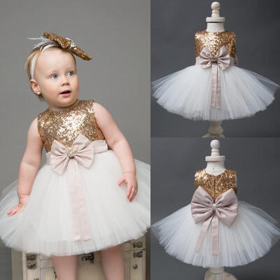 

Princess Baby Flower Girls Sequins Bowknot Party Gown Formal Dress Sleeveless