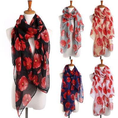 

Ms fashion poppy flower print floral maxi bohemian long soft warm scarf wrapped