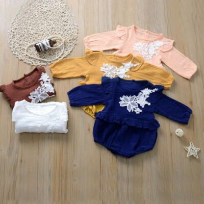 

Newborn Kids Baby Girls Clothes Long Sleeve Flower Romper Cotton&Linen Costume