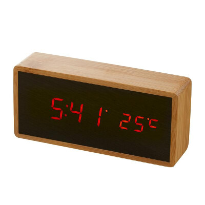 

Digital LED Bamboo Alarm Clock Wooden Rectangle Clock Multifunctional Noiseless Mirror Clock