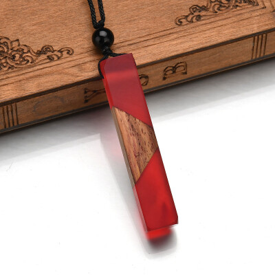 

Hot Natural wood resin Pendant Necklace for Women Men long chain woven rope chain Necklace statement Jewelry Gift