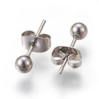 

304 Stainless Steel Ear Studs Round Stainless Steel Color 16x4mm Pin 1mm 12pairscard