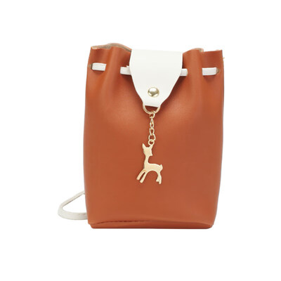 

Fashion Women Color Block Deer Pendant Crossbody Shoulder Bag Small Bucket Pouch