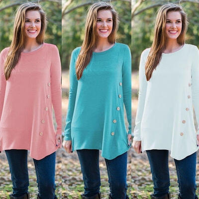 

Fashion Womens Summer Long Sleeve Shirt Casual Blouse Loose Cotton Tops T Shirt