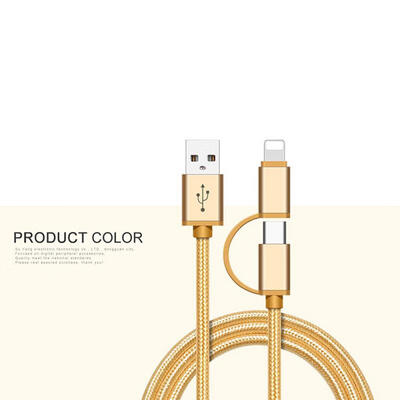 

2-in-1 Lightning Type-C Cable Fast Charging Cord For IPHONE Xiaomi-1m