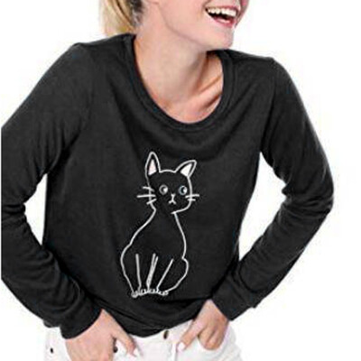 

Starmoon Fashion Women Casual Cat Splice Loose Long Sleeve Round Neck T-shirt Tops