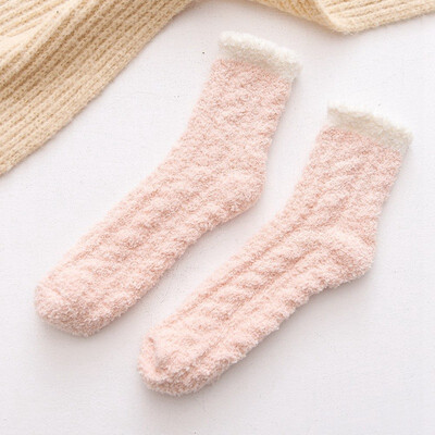

Autumn Winter Japanese Coral Velvet Tube Socks Women Warm Thickened Floor Socks for Ladies Home Wear Pure Color