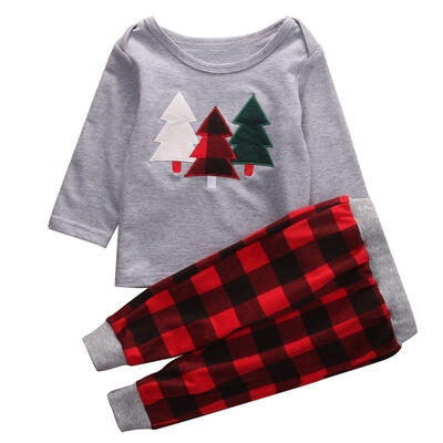

Toddler Kids Baby Boy Clothes Christmas Tree TopsPlaid Pants 2pcs Outfits Set