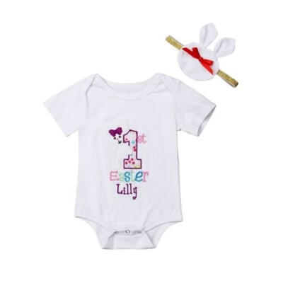 

0-18 Month Newborn Baby Girl Clothes Easter Jumpsuit Romper Bodysuit Headband Outfits