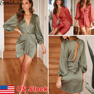 

Womens Bandage Bodycon Long Sleeve Evening Party Cocktail Club Short Mini Dress
