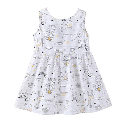 

Cute Print Dress Summer Girls O Neck Sleeveless Pleated Bowknot Dresses