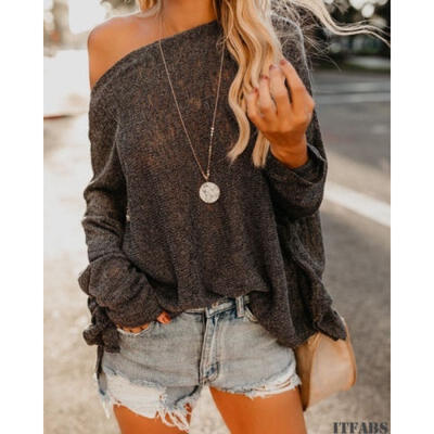 

Elegant Women Fashion Sexy Loose Long Sleeve Off Shoulder Casual Blouse Knitwear Top