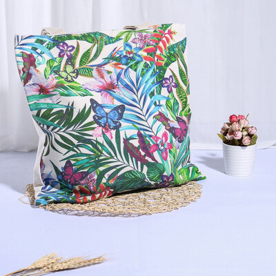 

Gobestart Portable&Washable Linen Plant Pattern Receipt Bag Reusable Shopping Bag