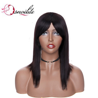 

Short Bob Human Hair Wigs with Bangs Straight Brazilian Virgin Hair Shoulder Length Made for Women Glueless Free Part