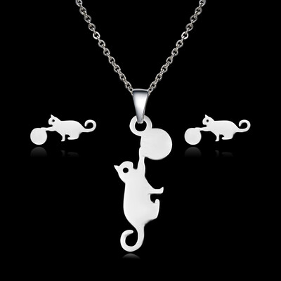

Fashion Deer Heart Stainless Steel Necklace Earrings Jewelry Set Wedding Bride Jewelry Set Animal Dog Cat Jewelry Sets For Women