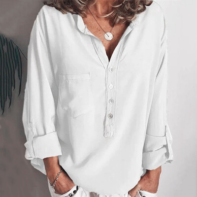 

Womens Long Sleeve Casual Loose Tops T Shirt Ladies Plain Button Blouse Shirts